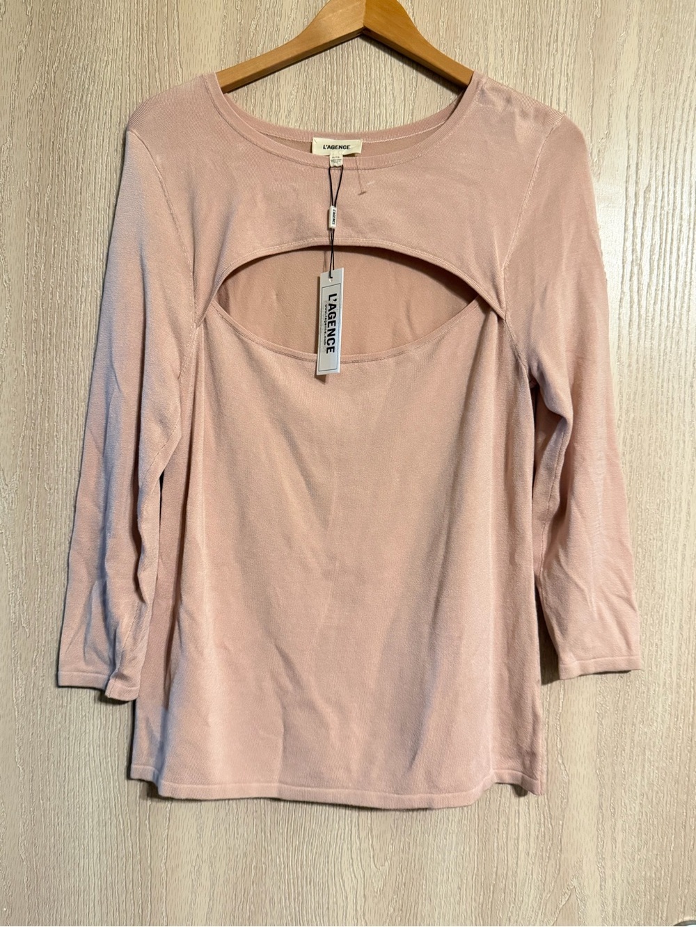 L'AGENCE Blush Pink Front-Cutout Long Sleeve Top
